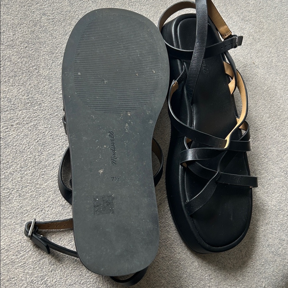 Madewell Black Leather Strappy Flat Sandals 7.5 - Picture 3 of 5